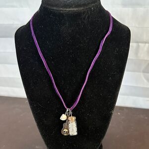 Handmade Purple Leather Charm Necklace Unique Artisan Jewelry